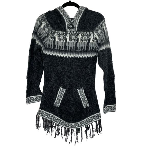 Unbranded gray tunic soft tunic sweater dress knit alpaca print hoodie - Picture 1 of 13